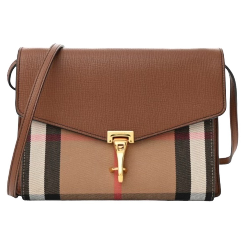 BURBERRY Derby Calfskin House Check Small Macken Crossbody Bag Tan